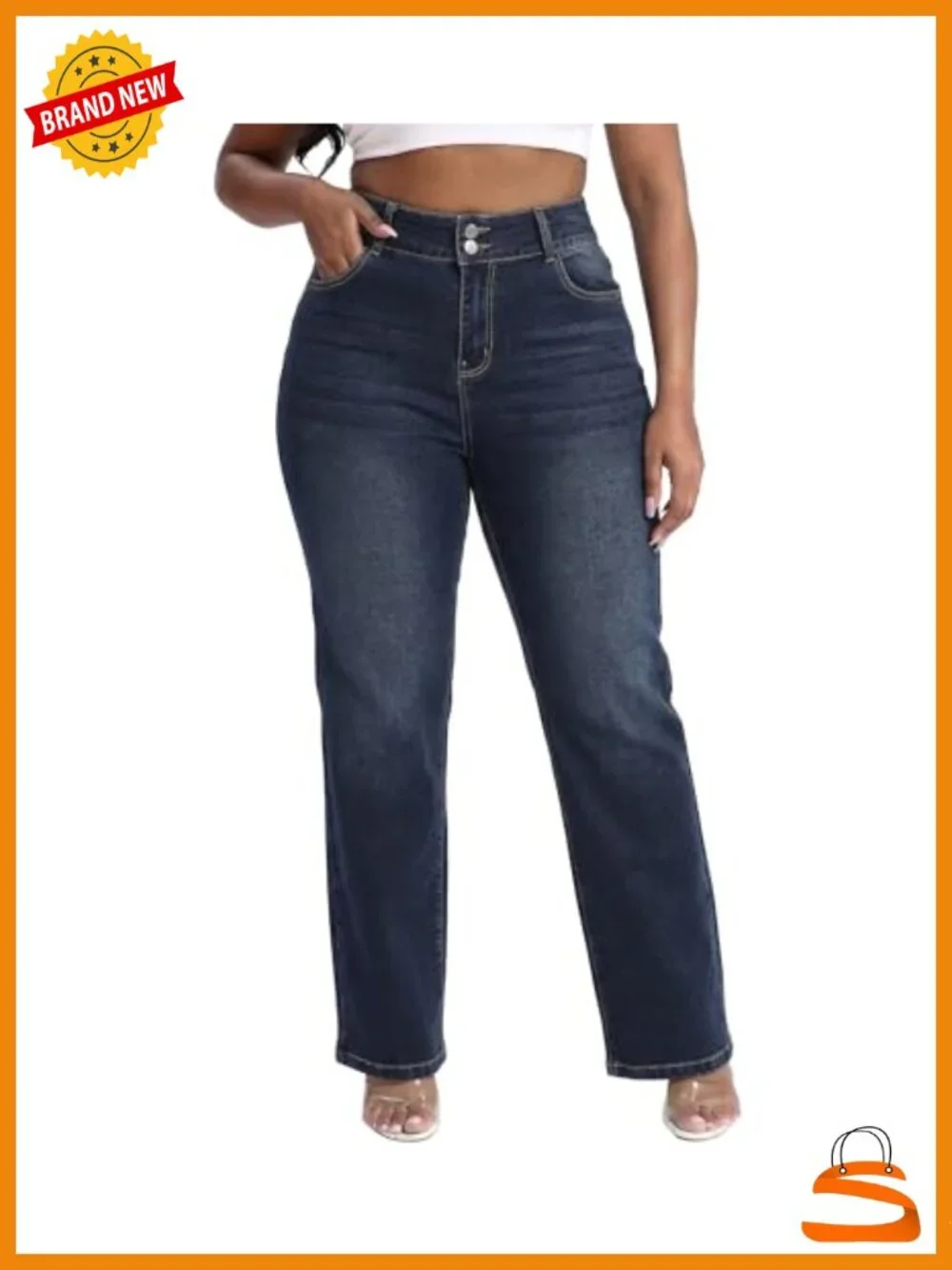 Plus Size Straight Leg Stretchy High Waisted Casual Jeans